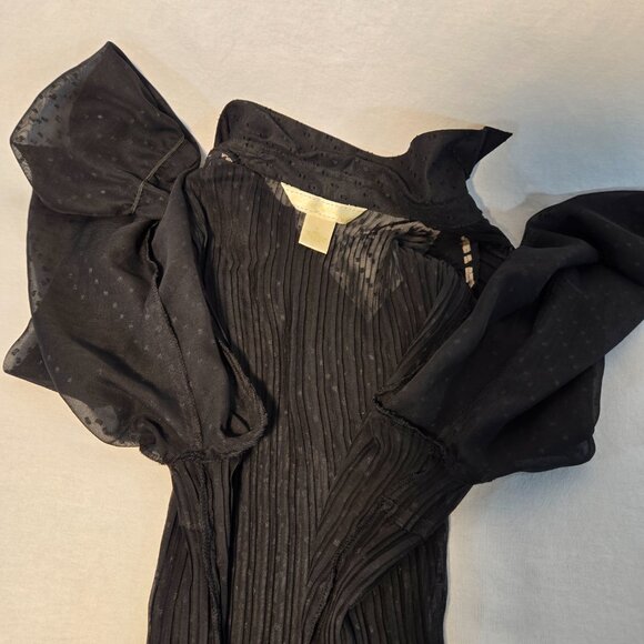 Vintage NEW YORK CITY D. Boho Y2K Black Sheer Pleated Ruffle Shirt Top Size M. - Picture 11 of 16